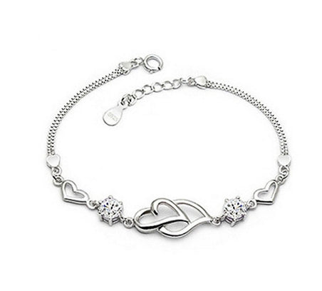 Pulseira de Diamantes em Formato de Coração Duplo