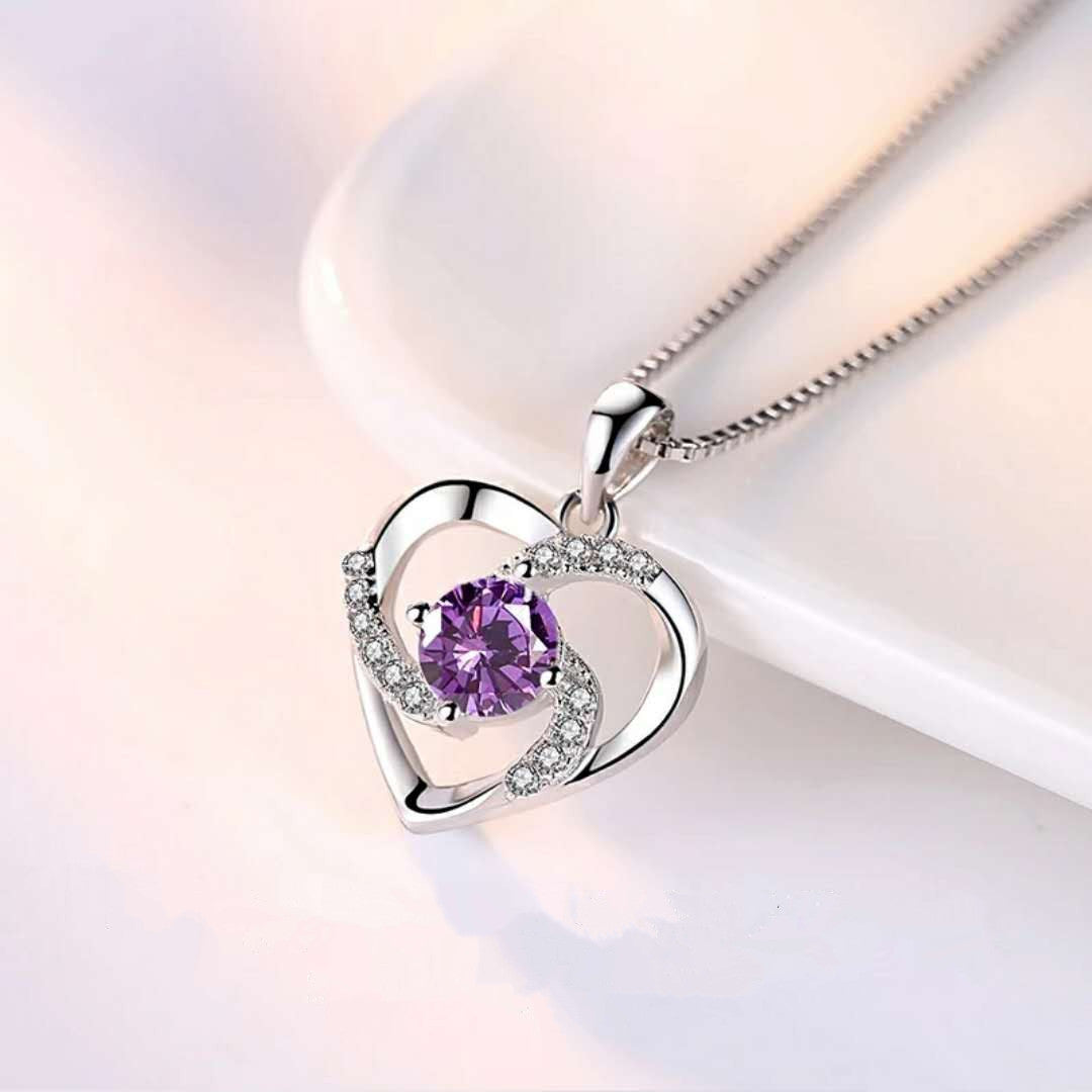 Colar com Pendente de Coração de Cristal Azul Banhado a Prata 925