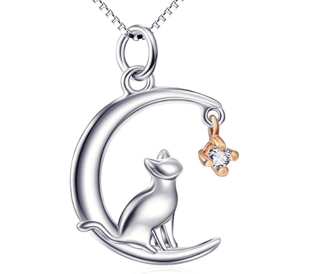 Colar com Pingente de Gato e Lua