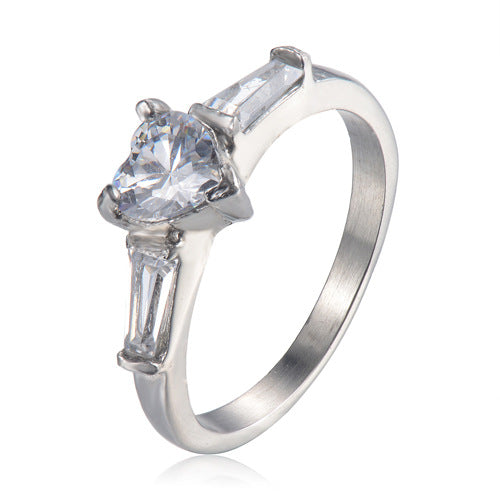 Anel de Diamante em Forma de Coração em Aço Inoxidável
