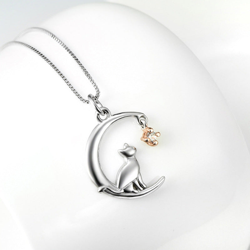 Colar com Pingente de Gato e Lua