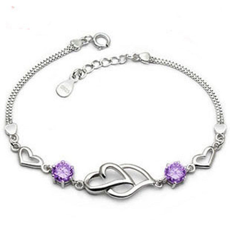 Pulseira de Diamantes em Formato de Coração Duplo
