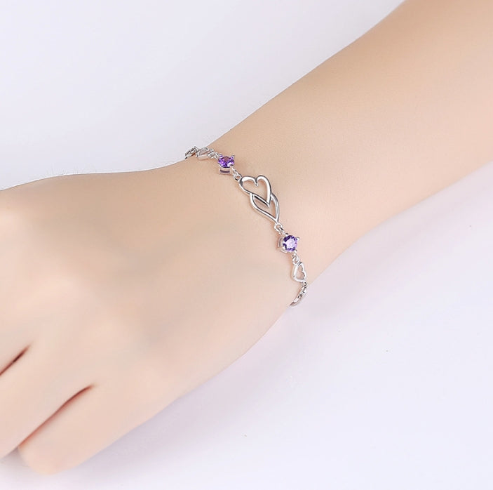 Pulseira de Diamantes em Formato de Coração Duplo