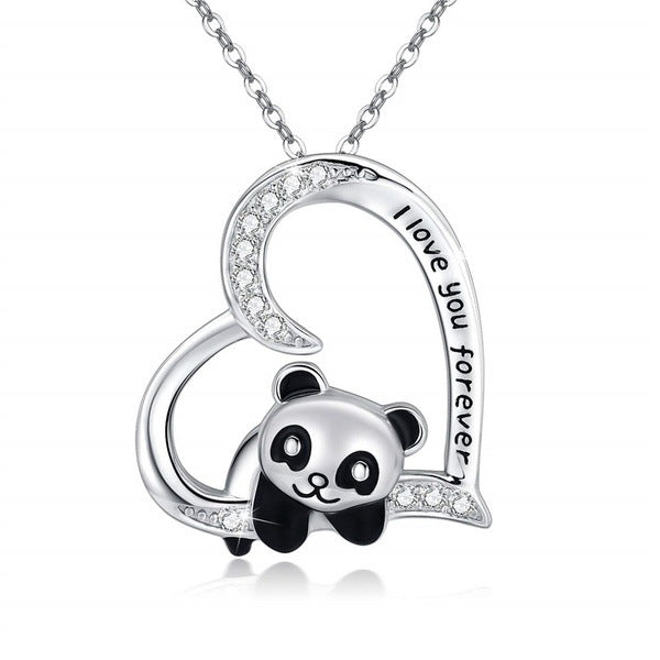 Colar com Pingente de Panda em Prata 925 e Cristal